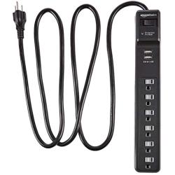 Amazon Basics 6-Outlet Surge Protector Power Strip with 2 USB Ports - 1000 Joule, Black