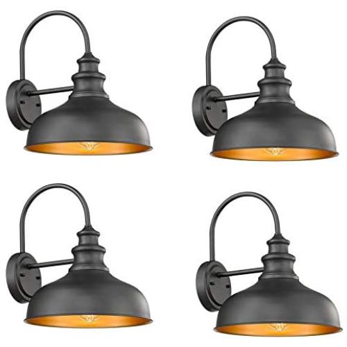 Bestshared Farmhouse Wall Mount Lights, Gooseneck Barn Light, Outdoor Wall Lantern for Porch with Black Finish and Contrast Color Interior