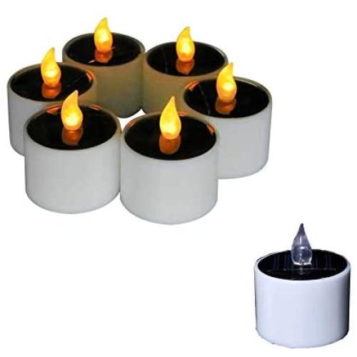 Gedengni Electronic Solar Power LED Lamp Nightlight Amber Flickering Flameless Candles for Outdoor Camping Emergency Indoor Party Decoration - 6pcs