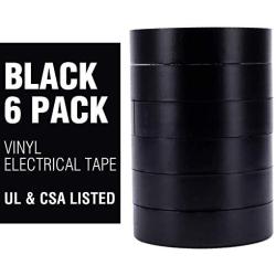 Cambridge Vinyl Electrical Tape, 3/4-in x 66-ft, 6-Pack, Black, 7 Mil Thick, 600 Voltage Rating, Flame Retardant, Commercial Grade, UL and CSA Listed