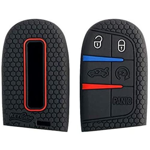 A.M.E. 2PCS Key Fob Cover for Jeep Dodge Grand Cherokee Challenger Charger Dart Durango Journey Chrysler case Protector Sleeve (Push Button Start Models) (Black 2PCS)