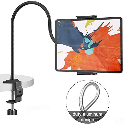 Klsniur Gooseneck Tablet Holder, Universal Tablet Stand 360 Flexible Lazy Bracket Clamp Long Arms Mount Compatible with iPad Air Pro Mini, Samsung Tab, Nintendo Switch and Other 4.7''-10.5'' Tablets