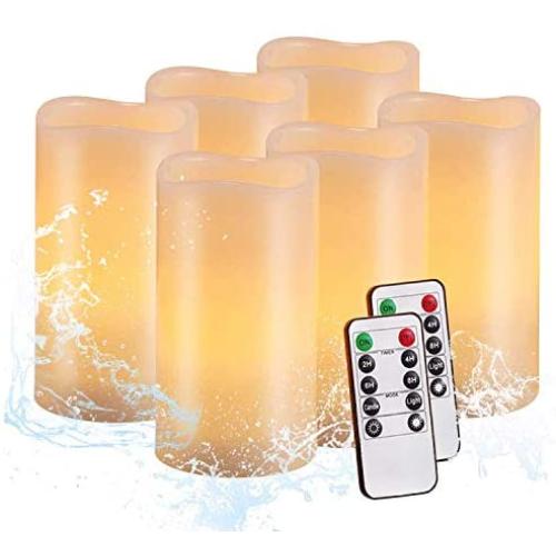 Flameless Candles,Salipt LED Flickering Candles Set of 6 (H 6'' xD 3'') Battery Operated Candles,Waterproof Flameless Candles, Resin Plastic, Indoor Outdoor Use, lvory White