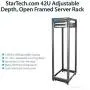 StarTech.com 42U Open Frame Server Rack - 4 Post Adjustable Depth (22'' to 40'') Network Equipment Rack w/ Casters/Levelers/Cable Management (4POSTRACK42),Black