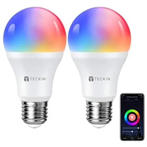 Smart Light Bulb with Soft White Light 2800k-6200k + Rgbw, TECKIN A19 E26 WiFi Multicolor Led Bulb Compatible with Phone, Google Home, 7.5w (60w Equivalent),2 Pack Smart Light Bulb with Soft White Light 2800k-6200k + Rgbw, TECKIN A19 E26 WiFi Multicolor Led Bulb Compatible with Phone, Google Home, 7.5w (60w Equivalent),2 Pack