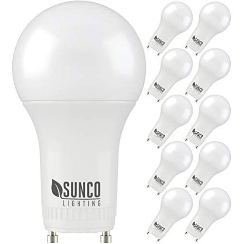 Sunco Lighting 10 Pack A19 LED Bulb, 9W=60W CFL Replacement, 6000K Daylight Deluxe, 800 LM, Dimmable, Twist and Lock GU24 Pin Base, Indoor Light - UL
