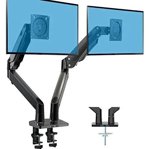 HUANUO Dual Monitor Stand - Double Gas Spring Arm Monitor Desk Mount for Two 35 inch LCD LED Screens, Height Long Adjustable VESA Mount with Clamp, Grommet Mounting Base, Hold up to 26.4lbs