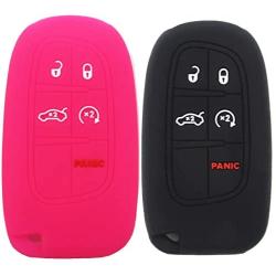 Ezzy Auto Black and Rose Silicone Rubber Key Fob Case Key Cover Key Jacket Skin Protector fit for Challenger Charger Durango Grand Cherokee Ram 1500