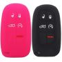 Ezzy Auto Black and Rose Silicone Rubber Key Fob Case Key Cover Key Jacket Skin Protector fit for Challenger Charger Durango Grand Cherokee Ram 1500
