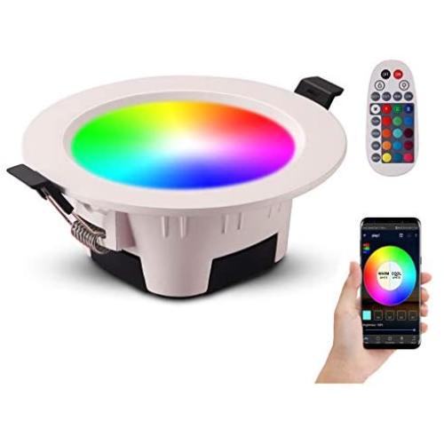 Smart LED Recessed Lighting, YISUN 9W Ceiling Lights Dimmable (RGB + Warm White + Cool White) APP & Remote Control, Wireless Recessed Spotlights 2700K-6500K for Room, Kitchen, KTV, Bars (1 Pack)