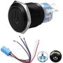 Quentacy 19mm 3/4'' Latching Pushbutton Switch 12V Power Symbol LED 1NO1NC SPDT ON/OFF Black Metal Waterproof Toggle Switch with Wire Socket Plug (White)