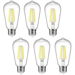 Dimmable Ascher Vintage LED Edison Bulbs, 6W, Equivalent 60W, Bright Daylight White 4000K, ST58 Antique LED Filament Bulbs, E26 Medium Base, Clear Glass, Pack of 6