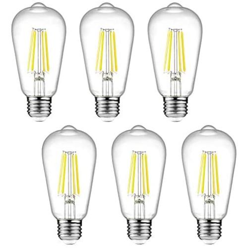 Dimmable Ascher Vintage LED Edison Bulbs, 6W, Equivalent 60W, Bright Daylight White 4000K, ST58 Antique LED Filament Bulbs, E26 Medium Base, Clear Glass, Pack of 6