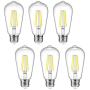Dimmable Ascher Vintage LED Edison Bulbs, 6W, Equivalent 60W, Bright Daylight White 4000K, ST58 Antique LED Filament Bulbs, E26 Medium Base, Clear Glass, Pack of 6