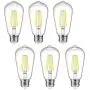 Dimmable Ascher Vintage LED Edison Bulbs, 6W, Equivalent 60W, Bright Daylight White 4000K, ST58 Antique LED Filament Bulbs, E26 Medium Base, Clear Glass, Pack of 6