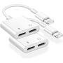 [Apple MFi Certified] 2 in 1 Dual Lightning Adapter & Splitter, 2 Pack iPhone Headphones Adapter 4 in 1 Charge+Call++Audio+Volume Control Converter Cable Compatible for iPhone 12/11/SE/XS/XR/X/8 7