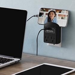 Aduro Surge Protector 2 Outlets Power Strip Station with 2 USB Ports Multiple Outlet Splitter Extender Adapter with Phone Shelf Stand ETL Listed, Black