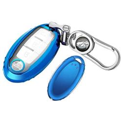 Key Fob Cover for Nissan Infiniti,Soft TPU Key Fob Case All-around Protector Plating Shell Fit Keyless Smart Remote Key of Nissan Aitime Rogue Sentra Maxima Murano Pathfinder Sedan Infiniti - Blue