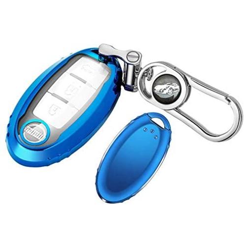 Key Fob Cover for Nissan Infiniti,Soft TPU Key Fob Case All-around Protector Plating Shell Fit Keyless Smart Remote Key of Nissan Aitime Rogue Sentra Maxima Murano Pathfinder Sedan Infiniti - Blue