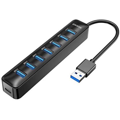 iDsonix USB 3.0 Hub, 7-Port 5V / 3A Powered USB Hub, 5Gbps HighSpeed Data Transmission USB Splitter for Laptop, iMac, Surface Pro, XPS, USB Flash Drives, Mobile HDD, Printer, Camera, and More -Black