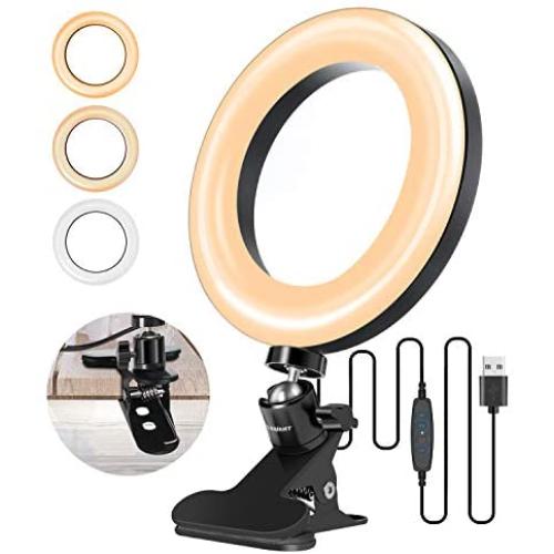 ELEGIANT 6.3'' Selfie Ring Light with Clamp Mount for Desk, Bed, Office, Video Conferencing, Makeup, YouTube, Live Steam & Broadcast, 3 Dimmable Color & 10 Brightness Level, 360 Degrees Rotatable, Warm