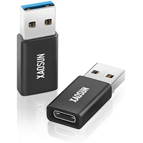 [10Gbps] USB to USB-C Adapter (2 Pack) - XAOSUN USB A to USB C Adapter - Support One-Sided Superfast Data Transmission & 100W Fast Charging - Compatible with Laptops, PC, Chargers, Oculus Quest Link