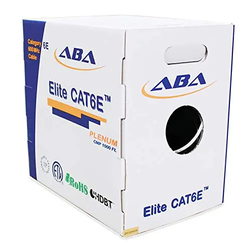 Cat6 Plenum CMP (Cat6e), Ethernet Cable 1000ft, 23AWG UTP, 600MHz, Solid Bare Copper, UL Certified, w/Spline(Noise Reducing Cross Separator), Easy to Pull (Reelex II Box), Bulk Network Cable - White