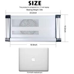 Upgraded Aluminum Laptop Stand Adjustable with Cooling Fan and Mouse Pad, Reinforced Ergonomic Lap Desk Foldable Portable Computer Table for Bed Sofa Couch Office (Extra Wide Tray: 19'', Silver)