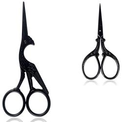BIHRTC 4.5 Inch Small Embroidery Scissors and 3.6 Inch Black Scissors Sewing Stainless Steel Sharp Stork Crane Scissors Shears for Sewing Crafting Artwork Needwork Cross Stitch Scissors