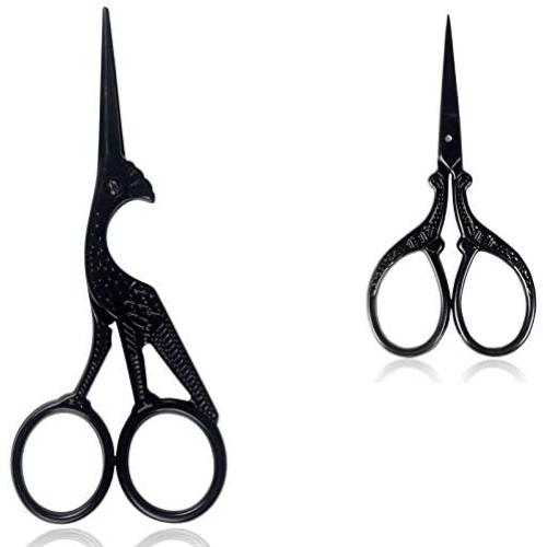 BIHRTC 4.5 Inch Small Embroidery Scissors and 3.6 Inch Black Scissors Sewing Stainless Steel Sharp Stork Crane Scissors Shears for Sewing Crafting Artwork Needwork Cross Stitch Scissors