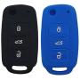 LemSa 2pcs Silicone 3 Buttons Flip Key Fob Cover Case Remote Keyless Entry Protector Holder Bag Compatible with VW Volkswagen Jetta GTI Passat Golf Tiguan Touareg Beetle, Black+Blue