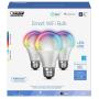 Feit Electric OM60/RGBW/CA/AG/3 60 Watt Equivalent WiFi Color Changing and Tunable White, Dimmable, No Hub Required, Alexa or Google Assistant A19 LED Smart Light Bulb, 3-Pack, Rgbw Multicolor