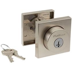 Kwikset 91580-001 Halifax Slim Square Single Cylinder Deadbolt featuring SmartKey in Satin Nickel