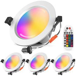 FVTLED 15W 6 inch Smart LED Recessed Downlight with Remote, Bluetooth Mesh Retrofit 1200LM 2700K-6500K Dimmable RGBWC Multicolor Color 5 in 1 Ceiling Spotlight Can Light (4pcs)