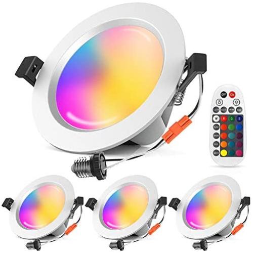 FVTLED 15W 6 inch Smart LED Recessed Downlight with Remote, Bluetooth Mesh Retrofit 1200LM 2700K-6500K Dimmable RGBWC Multicolor Color 5 in 1 Ceiling Spotlight Can Light (4pcs)