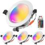 FVTLED 15W 6 inch Smart LED Recessed Downlight with Remote, Bluetooth Mesh Retrofit 1200LM 2700K-6500K Dimmable RGBWC Multicolor Color 5 in 1 Ceiling Spotlight Can Light (4pcs)