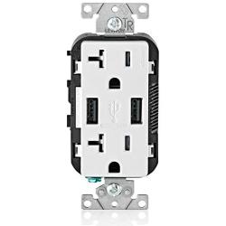 Leviton T5832-W USB Charger/Tamper-Resistant Duplex Receptacle, 20-Amp, White