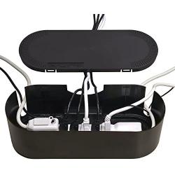 D-Line Cable Management Box | Hide and Conceal Power Strips and Electrical Cords from TVs, Computers, and Desks | Cord Organizer Made from Electrically Safe ABS Material (Large, Black)