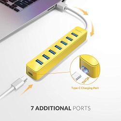 iDsonix USB 3.0 Hub, 7-Port 5V / 3A Powered USB Hub, 5Gbps HighSpeed Data Transmission USB Splitter for Laptop, iMac, Surface Pro, XPS, USB Flash Drives, Mobile HDD, Printer, Camera, and More -Yellow