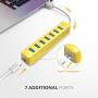 iDsonix USB 3.0 Hub, 7-Port 5V / 3A Powered USB Hub, 5Gbps HighSpeed Data Transmission USB Splitter for Laptop, iMac, Surface Pro, XPS, USB Flash Drives, Mobile HDD, Printer, Camera, and More -Yellow