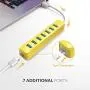 iDsonix USB 3.0 Hub, 7-Port 5V / 3A Powered USB Hub, 5Gbps HighSpeed Data Transmission USB Splitter for Laptop, iMac, Surface Pro, XPS, USB Flash Drives, Mobile HDD, Printer, Camera, and More -Yellow