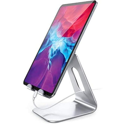 Tablet Stand Multi-Angle, Lamicall Tablet Holder: Desktop Adjustable Dock Cradle Compatible with Tablets Such As iPad Air Mini Pro, Phone XS Max XR X 6 7 8 Plus More Tablets (4-13 Inch) - Silver