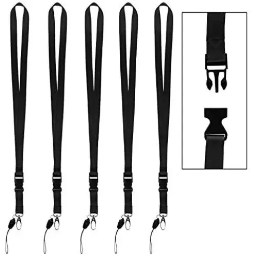 5 Pack of Neck Lanyards with Diamond Shield Retail Package - Detachable Buckle, Enhanced Model Hook and Quick Release Tether - Ideal for ID Badges, Keys, Cell Phones, USB Sticks, Whistles