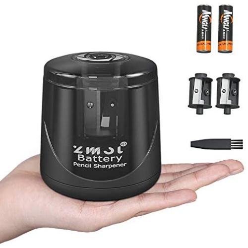 Battery Powered Electric Pencil Sharpener, Fast Sharpen, Suitable for No.2/Colored Pencils(6-8mm), School/Classroom/Office/Home（2 AA batteries，2 replacement blades and 1 brush included） (Black)