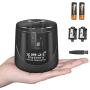 Battery Powered Electric Pencil Sharpener, Fast Sharpen, Suitable for No.2/Colored Pencils(6-8mm), School/Classroom/Office/Home（2 AA batteries，2 replacement blades and 1 brush included） (Black)