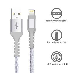 iPhone Charger Cable MFi Certified AHGEIIY,5Pack[3.3/6.6/0.5FT] Nylon Braided Fast Charging Cable for iPhone SE 2,11 Pro,Xs, Max, XR, X,8 Plus,7 Plus,6 Plus,6S Plus,iPad and More-Silver