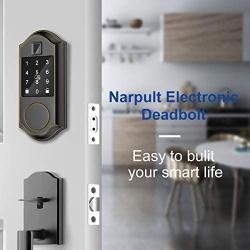 Narpult Smart Door Lock, Fingerprint Electronic Deadbolt Door Lock, Keyless Entry Door Lock Featuring Auto-Locking, Smart Door Lock, Compatible with Alexa, Google Assistant - Bronze