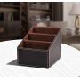 3 Slots Wooden Struction Leather Multi-function Desk Stationery Organizer Storage Box Pen/Pencil ,Cell phone, Business Name Cards Remote Control