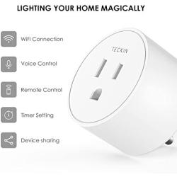 Smart Plug Compatible with SmartThings, Alexa Google Assistant for Voice Control, Teckin Mini Smart Outlet Wifi Socket with Timer Function, No Hub Required, White FCC ETL Certified