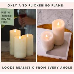 Simply Collected | 3D Flickering Flameless Candles Battery Operated | 800+ Hours Bright Warm-White Flame - 360 Degree Wax Pillar | Large Battery Operated Candles with Timer | LED – White, 3x7 Inches